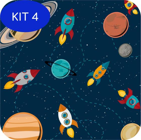 Imagem de Kit 4 Papel De Parede Infantil Astronauta A411 Adesivo Fosco