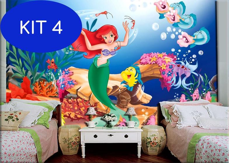 Imagem de Kit 4 Papel De Parede Infantil Para Quarto De Menina Ariel