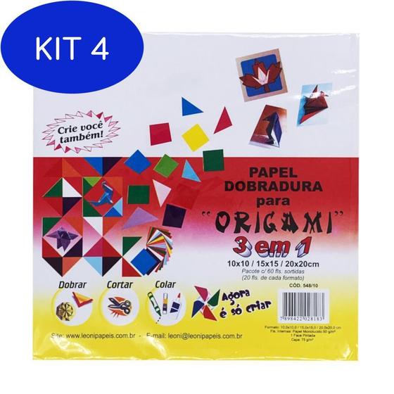 Imagem de Kit 4 Papel Dobradura Para Origami 3 Em 1 Leoni