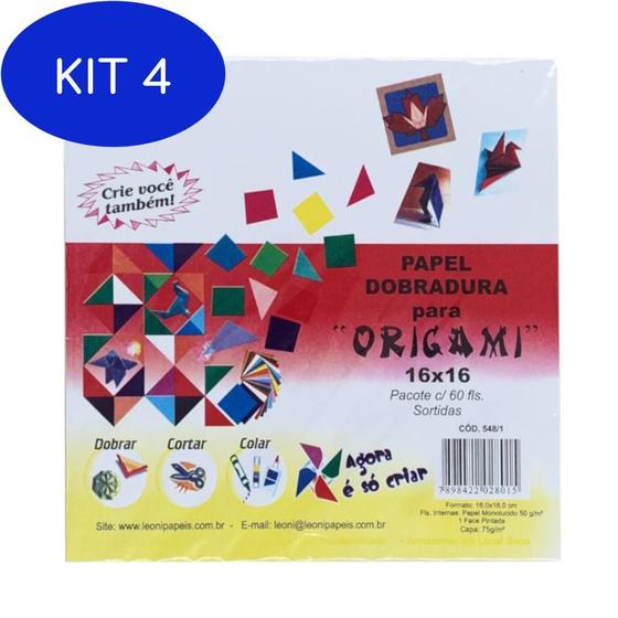 Imagem de Kit 4 Papel Dobradura Para Origami Leoni 16X16Cm 60 Folhas