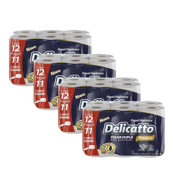 Imagem de Kit 4 Papel Higiênico Delicatto Premium 12 Rolos 30m