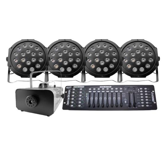 Imagem de Kit 4 Par Led + Máquina De Fumaça 2000W + Mesa Dmx 512