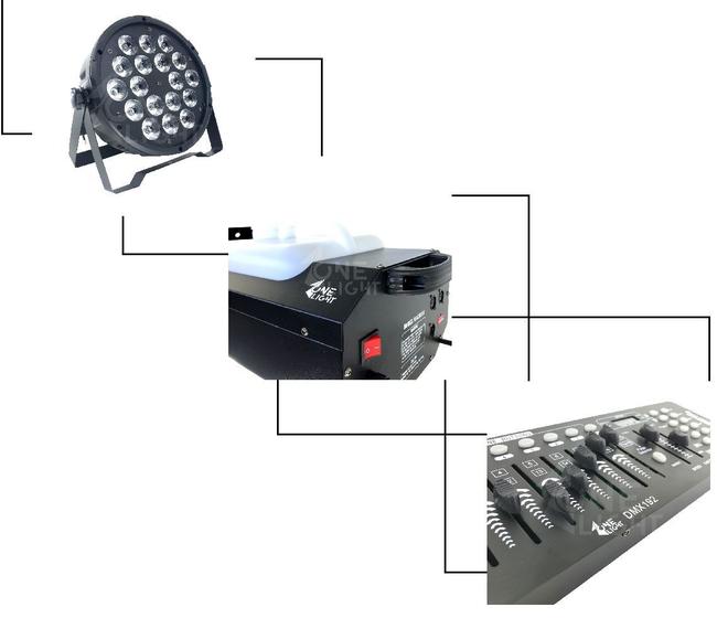 Imagem de Kit 4 par led slim 18x12w   dmx 512   maquina de fumaça 3000w