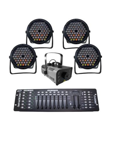 Imagem de Kit 4 Par Led Slim 60 Led 3W+Máq Fumaça 1200W+Mesa Dmx512