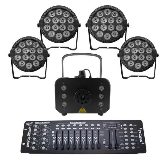 Imagem de Kit 4 Par Led Slim + Máquina De Fumaça 1200W + Mesa Dmx 512