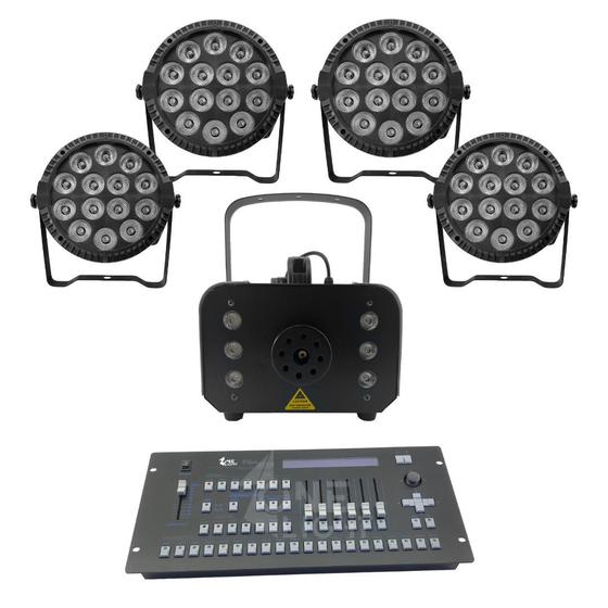 Imagem de Kit 4 par led slim + máquina de fumaça 1200w + mesa pilot