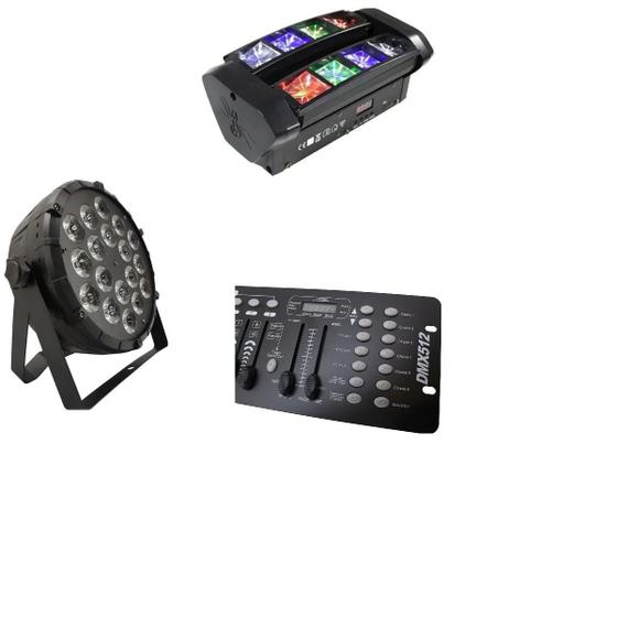 Imagem de Kit 4 par led slim rgbw 18x12w full  2 mini spider   dmx 512