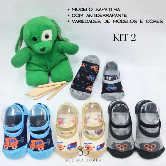 Imagem de Kit 4 pares de meia infantil modelo sapatilha com antiderrapante para crianças de 2 á 4 anos menino ótima qualidade