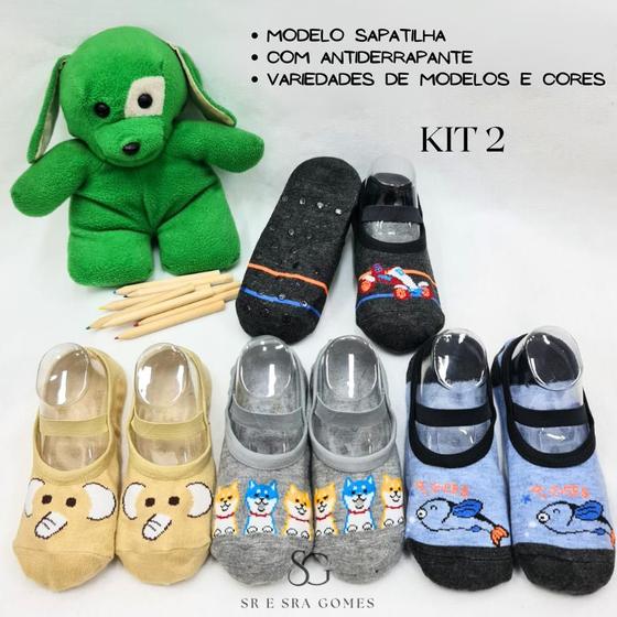 Imagem de Kit 4 pares de meia infantil modelo sapatilha com antiderrapante para crianças de 8 á 10 anos menino ótima qualidade