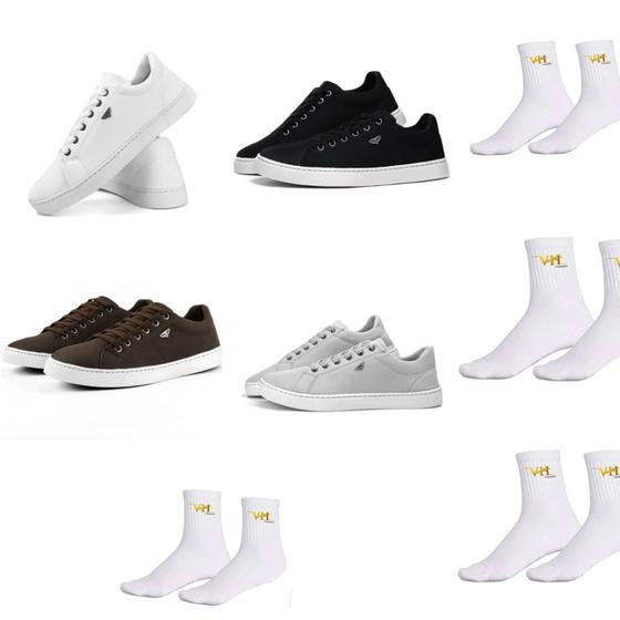 Imagem de Kit 4 Pares de Sapatenis Tenis Masculino com Muito Estilo com 4 Meias VH Calçados