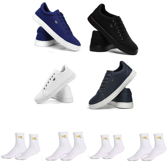 Imagem de Kit 4 Pares de Sapatenis Tenis Masculino Super Estiloso com 4 Pares de Meia VH Calçados