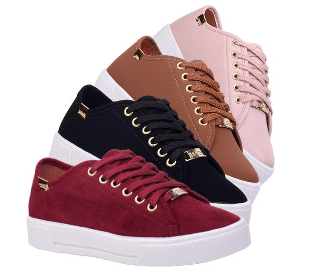 Imagem de Kit 4 Pares Tênis Casual Feminino Flatform Sola Alta Básico