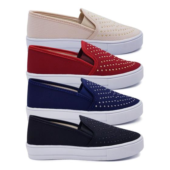Imagem de Kit 4 Pares Tênis Feminino Slip On Plataforma Sapatilha K107