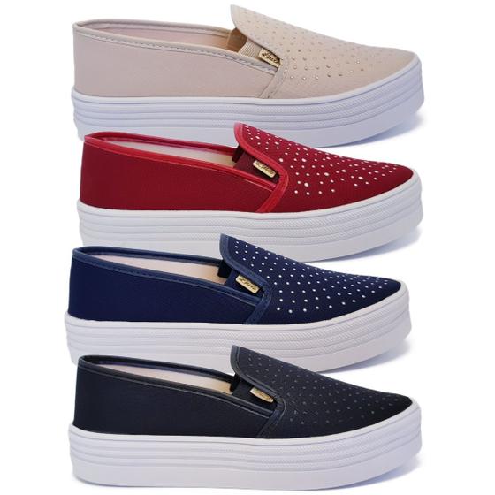 Imagem de Kit 4 Pares Tênis Feminino Slip On Plataforma Sapatilha K107