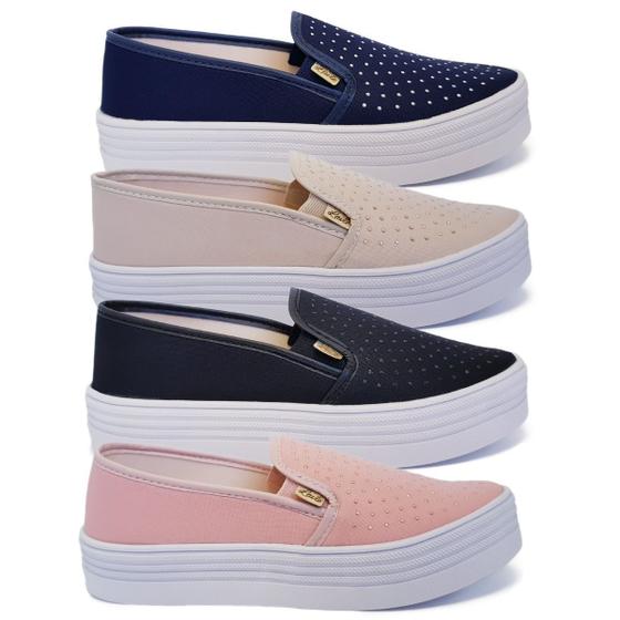 Imagem de Kit 4 Pares Tênis Feminino Slip On Plataforma Sapatilha K107