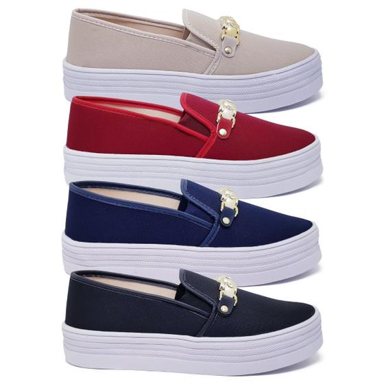 Imagem de Kit 4 Pares Tênis Feminino Slip On Plataforma Sola Alta K118