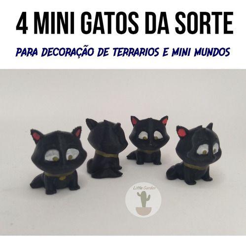 Imagem de Kit 4 Pç Miniatura Gato Da Sorte Terrário Mini Mundo Jardim
