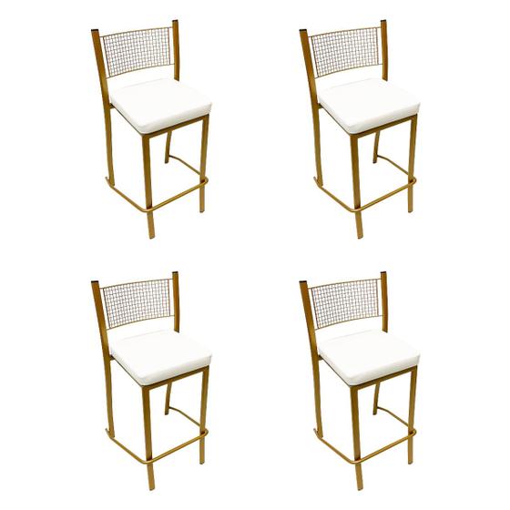 Imagem de Kit 4 Peças Banqueta Média para Bancada Empilhável cor Dourado Fosco assento branco Altura 65cm