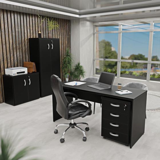 Imagem de Kit 4 Peças com Mesa para Escritório, Gaveteiro e 2 Armários