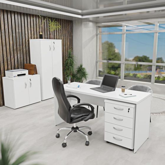 Imagem de Kit 4 Peças com Mesa para Escritório, Gaveteiro e 2 Armários