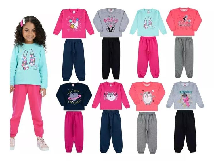 Imagem de Kit 4 Peças Conjunto Moletom Infantil Menina 1 ao 06 Outono Inverno