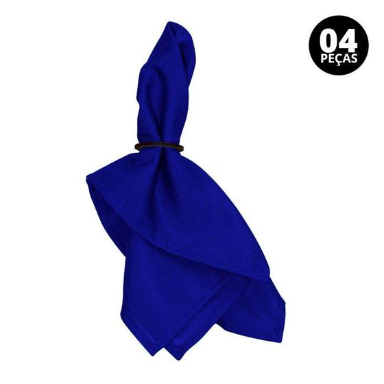 Imagem de Kit 4 Peças Guardanapo de Tecido Liso Azul Royal com Bainha para Mesa Posta - Mais que Decor