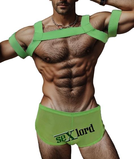 Imagem de Kit 4 Peças Masculino (1 Cueca com Abertura Lateral em Tule Transparente + 1 Harness + 2 braceletes)