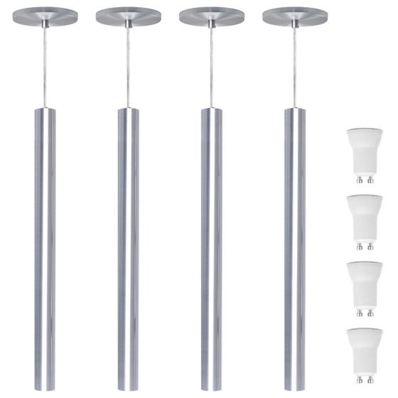 Imagem de Kit 4 Pendente Luminária Tubo Alumínio Escovado 50 Cm + Lâmpada LED Branco Frio