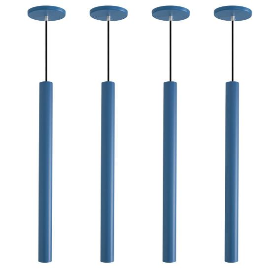 Imagem de Kit 4 Pendente Luminária Tubo Azul 50 Cm + Lâmpada LED Branco Frio