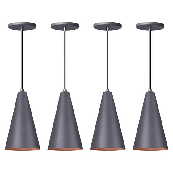 Imagem de Kit 4 Pendente Lustre Luminária Cone Cinza
