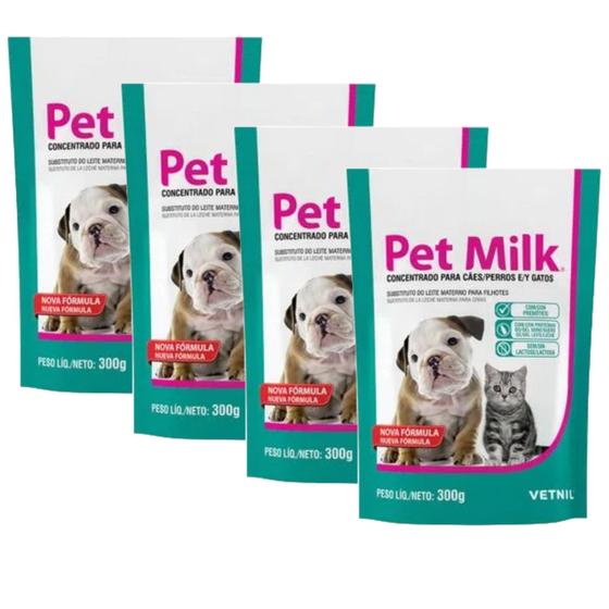 Imagem de Kit 4 Pet Milk 300g P/ Cães Gatos Substitui O Leite Materno