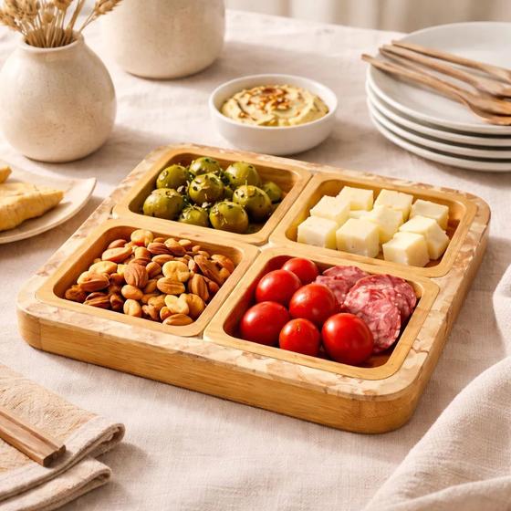 Kit 4 Petisqueiras Madeira Quadradas Bandeja Petiscos Aperitivos Frios Queijos Mesa Posta Servir