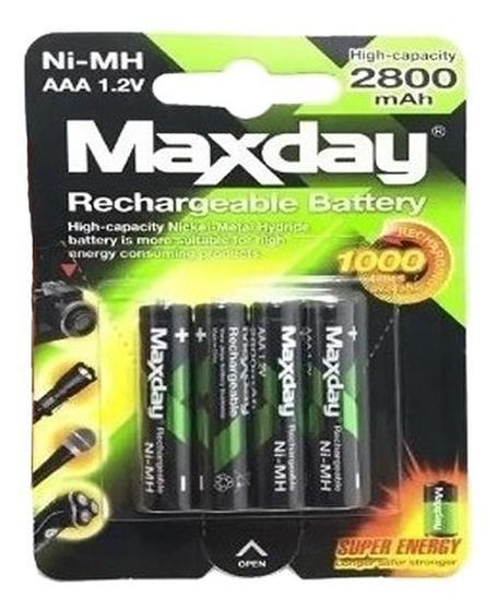 Kit 4 Pilhas Palito Recarregáveis AAA 1.2V Maxday 2800mAh Menor preço em Kit 4 Pilhas Palito Recarregáveis AAA 1.2V Maxday 2800mAh