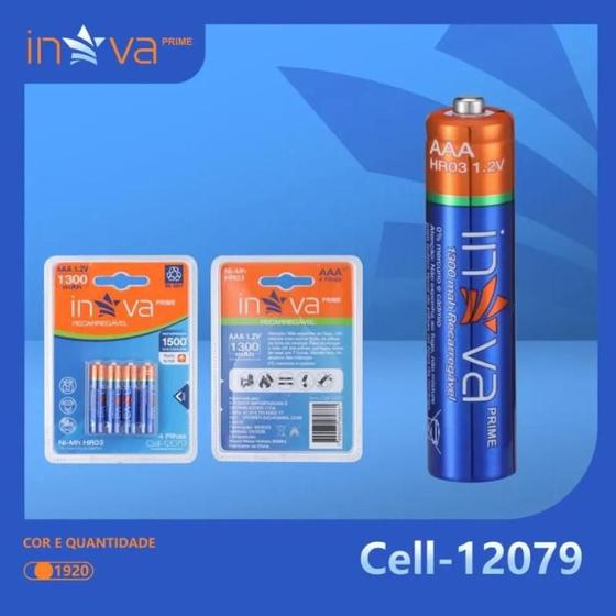 Imagem de KIT 4 pilhas recarregável inova AAA 1.2V 1300 mAh cell12079