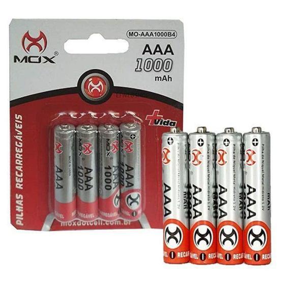 Imagem de Kit 4 Pilhas Recarregável Mox AAA 1000Mah Blister