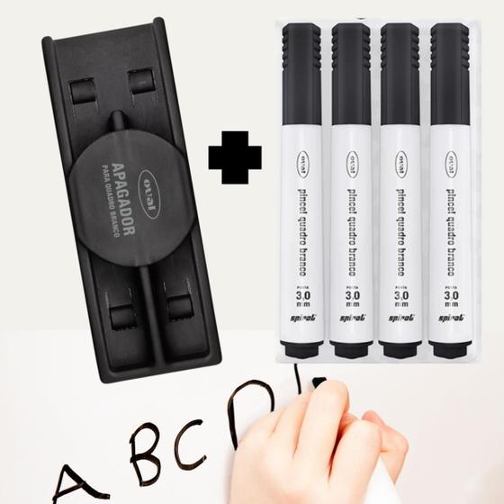 Kit 4 Pincel Marcador Quadro Branco + 1 Apagador Magnético Menor preço em Kit 4 Pincel Marcador Quadro Branco + 1 Apagador Magnético