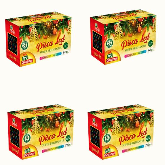 Imagem de Kit 4 Pisca Pisca 100 Leds Colorido 8m Fio Transparente - 127v