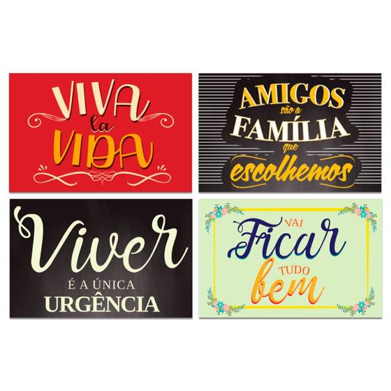 Imagem de Kit 4 Placas Decorativas Motivacional Frases Mdf 20x13 cm