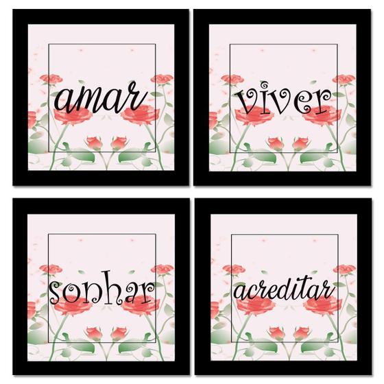 Imagem de Kit 4 Placas Quadros Decorativos para Sala Cozinha Quarto Frases Café Motivação Cidades 20X20CM