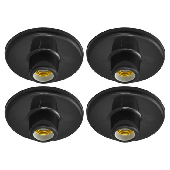 Imagem de Kit 4 Plafon Plafonier De Teto Soquete Bocal E27 Porcelana Decorativo Preto Para Quarto Sala Cozinha Banheiro Bivolt