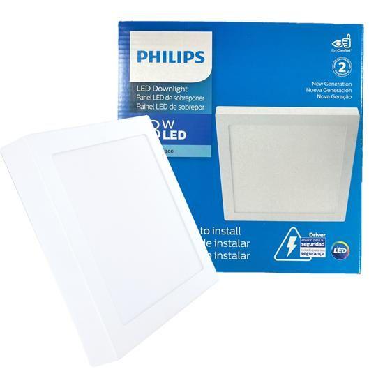 Imagem de Kit 4 Plafon Quadrado Sobrepor 18w Philips Luz Branca 6500K