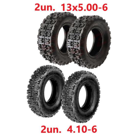 Kit 4 Pneus Mini Quadriciclo 49cc- 13.500-6 / 4.10-6 Menor preço em Kit 4 Pneus Mini Quadriciclo 49cc- 13.500-6 / 4.10-6