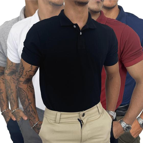 Imagem de Kit 4 Polo Camisa Masculino 100% Algodão Estilo Casual Elegante Tecido Piquet Top de Linha