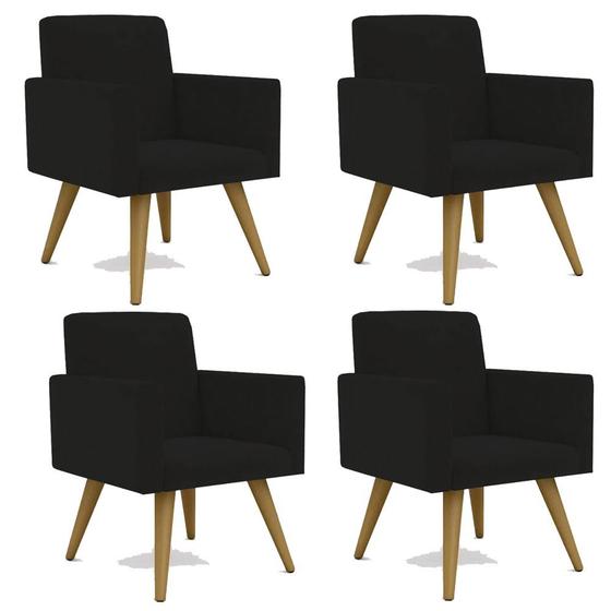 Imagem de Kit 4 Poltrona Decorativa Nina Cadeira Escritório Recepção Suede Preto