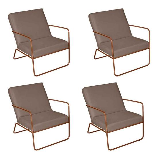 Imagem de KIT 4 Poltrona para Descanso Iza Base de Ferro Bronze Jardim Varanda Suede Cappuccino - Móveis Mafer