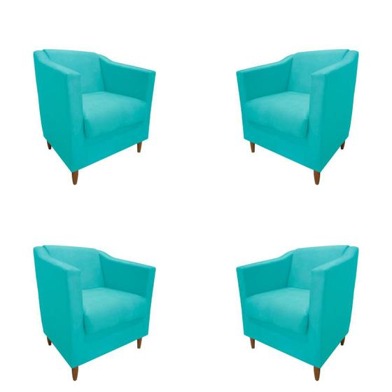 Imagem de Kit 4 Poltronas Atila Decorativa Sala Suede Azul Tiffany