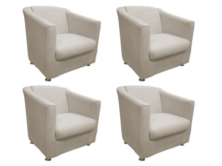 Imagem de Kit 4 Poltronas Decorativa Biane Suede Bege Pés Cromado Mz Decor