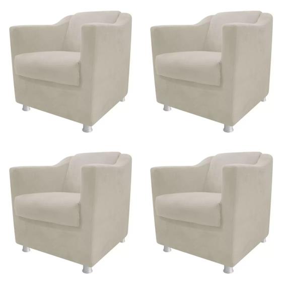 Imagem de Kit 4 Poltronas Decorativa de Escritório Recepção Bia Suede Bege Kimi Design