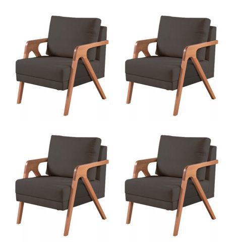 Imagem de Kit 4 Poltronas Decorativa Mona Veludo Grafite - Kimi Décor