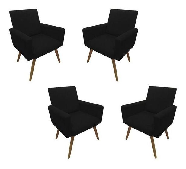 Imagem de Kit 4 Poltronas Decorativa Nina Tecido Suede Preto Pés Palito Madeira - Nina Home Decor